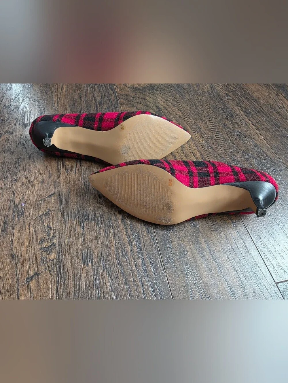 Sole Society Red and Black Plaid Pointed-Toe Heels